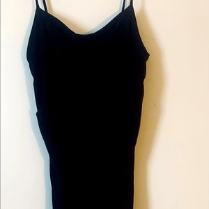 Long (below knee) Black Silky Fitted Black Dress